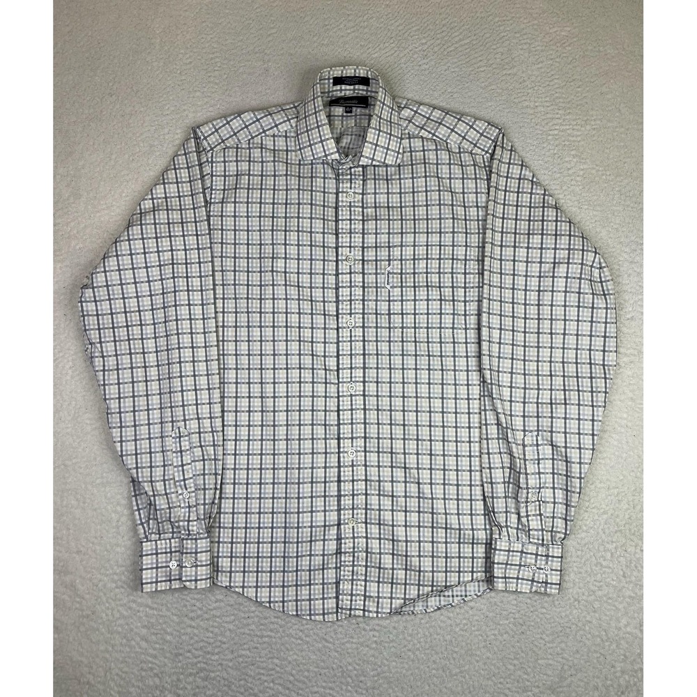 Faconnable Shirt Mens XL Beige Check 100% Cotton Long Sleeve Button Up USA